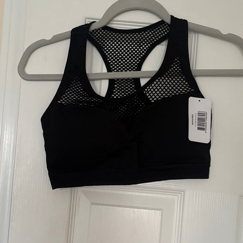 Black Mesh Sports Bra with removable cups for women